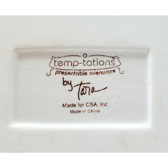 Temptations Atomic Flower Ceramic Oval Scalloped Casserole Dish Blue/Gold/Ivory - Picture 7 of 7